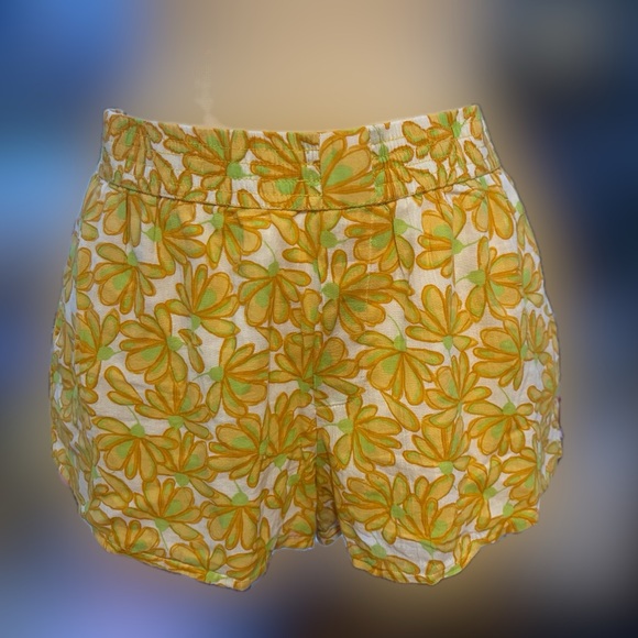 NWT Zara Floral Yellow Green Boho Shorts Matching Set Piece Size XL - Picture 2 of 7